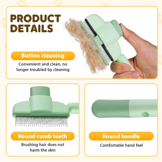 2-in-1 Pet Grooming Brh, Magic Pet Hair Remover Comb with Self-Cleaning Button for Dogs & Cats, Shedding Brh V1258-DP02-F-412