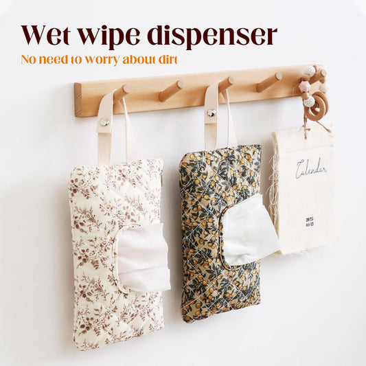 2 PCS Floral Quilted Baby Wipe Holder Pouch with Strap, Reable Portable Wipes Case for Stroller & Diaper Bag, V1258-DP02-F-421