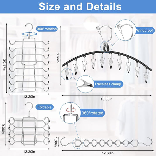 Legging Organizer for Closet Hanging, 3 Pants Leggings Hangers with 30 Clips, 2 Pack Pant Hangers Skirt V1258-DP02-F-475