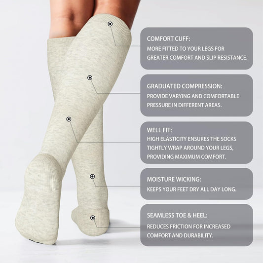 Cotton Compression Socks for Women&Men 20-30mmHg Knee High Cute Support Sock for Nurses Pregnancy Travel V1258-DP02-F-498