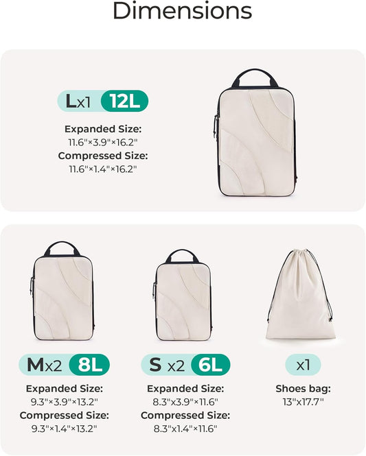 Compression Packing Cubes, 6 Set/4 Set/2 Set Travel Packing Cubes for Carry on Suitcases, Compression V1258-DP02-F-5