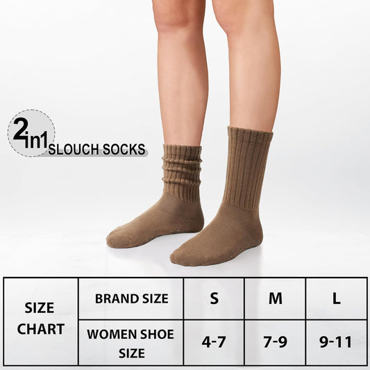 Pilates Socks for Women Mid Calf Slouch Yoga Socks with Non Slip Grippers for Barre Boot Sock 3 Pairs V1258-DP02-F-503