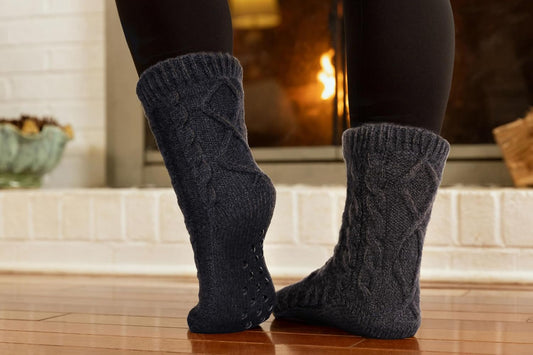 Slipper Socks for Women with Grippers Non Slip, Sherpa Lined Slipper Socks V1258-DP02-F-513