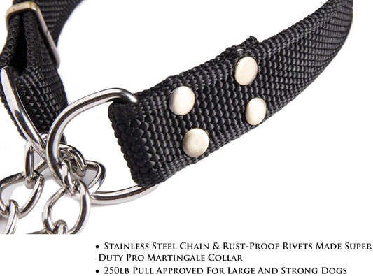 Stainless Steel Nylon Chain Martingale Collar Comfort Heavy Duty Large Dog Collar Escape Perfect for Training V1258-DP02-F-546