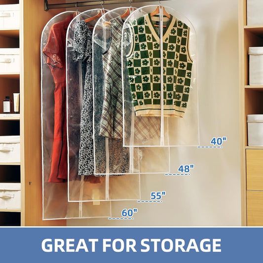 40" All Clear Garment Bags for Hanging Clothes, 12 Packs Suit Bags for Closet Storage, Plastic Waterproof V1258-DP02-F-559