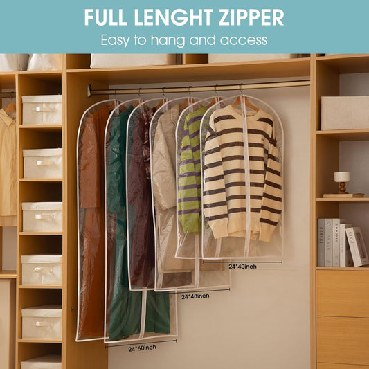 All Clear Garment Bags for Hanging Clothes, 40" Suit Bags for Closet Storage, Plastic Dtproof Suit Cover V1258-DP02-F-560