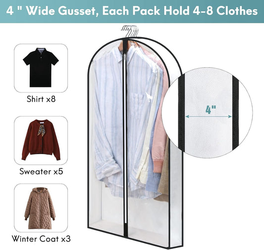40" Clear Garment Bags for Hanging Clothes, 4" Gseted Suit Bags for Closet Storage, Hanging Clothes Storage V1258-DP02-F-562
