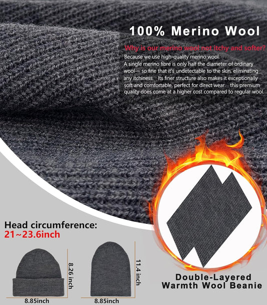 100% Merino Wool Beanie Hat for Women Men, Cuffed Knit Warm Winter Hats,Slouchy Beanies Fisherman Skull Cap V1258-DP02-F-568