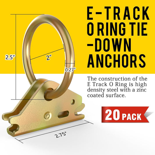 20pcs Steel E-Track O Ring Tie-Down Anchors, Secure Cargo in Enclosed/Flatbed Trailers, Trucks, Load Limit of V1258-DP02-F-579