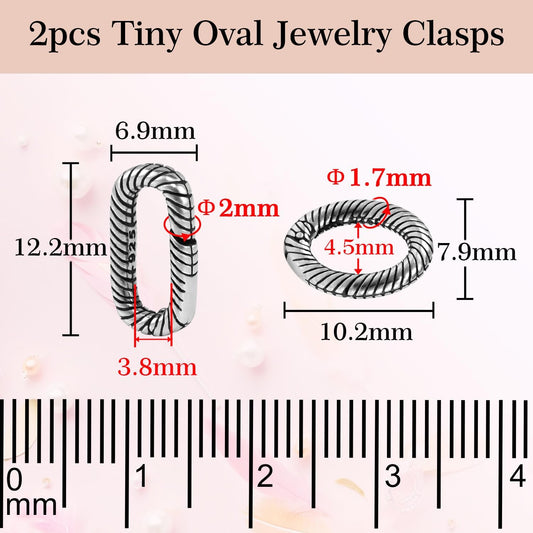 2pcs Tiny 925 Sterling Silver Oval Ring Jewelry Clasps, 2 Size Lobster Clasp Shortener Clip Carabiner V1258-DP02-F-60
