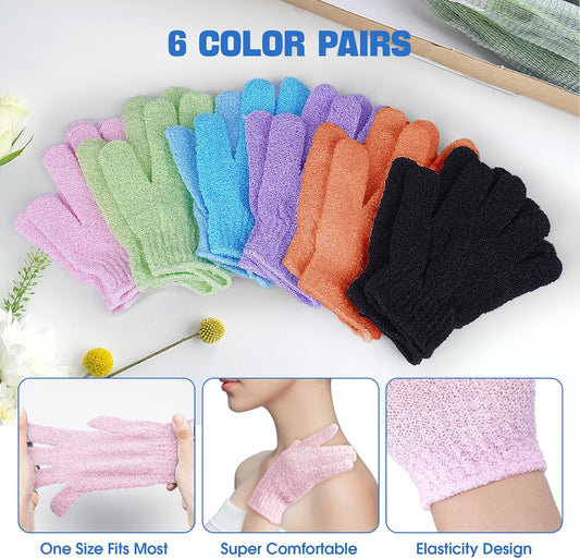 6 Pairs Exfoliating Bath Gloves Mitt Body Scrubber for Shower, Spa, Massage, Dead Skin Remover Bathing V1258-DP02-F-612