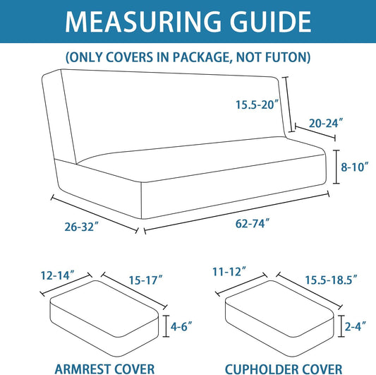 4 Pieces Stretch Futon Covers Sofa Bed Slipcover with Removable Armrests and Cupholders Covers Furniture V1258-DP02-F-631