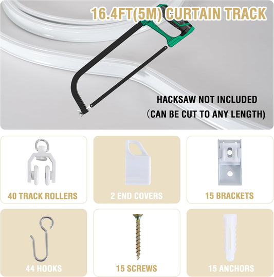 Ceiling Curtain Track Flexible Bendable Ceiling Mount for Curtain Rail 16.4ft (5M) Room Divider Curtain Track V1258-DP02-F-670
