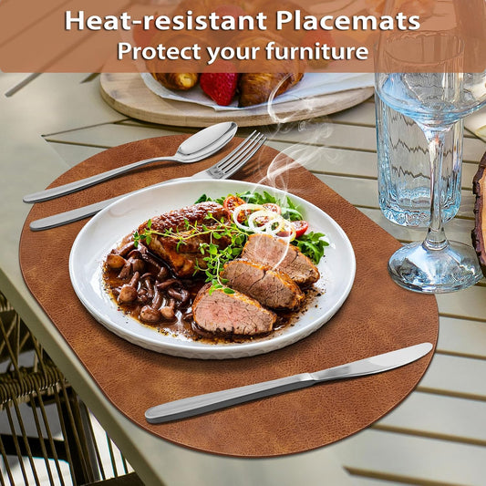 Placemats, Heat Resistant Oval Placemats Set of 6 Washable 12 x 17 Inch, Waterproof Table Mats, Wipeable Pu V1258-DP02-F-714