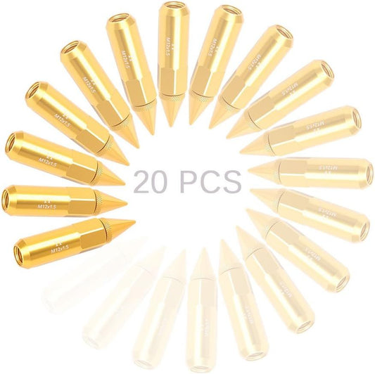 20Pcs Gold M12X1.5 60mm Extended Tuner Cap Spike Lug Nuts Set Compatible for Honda Acura Toyota Scion Subaru V1258-DP02-F-765