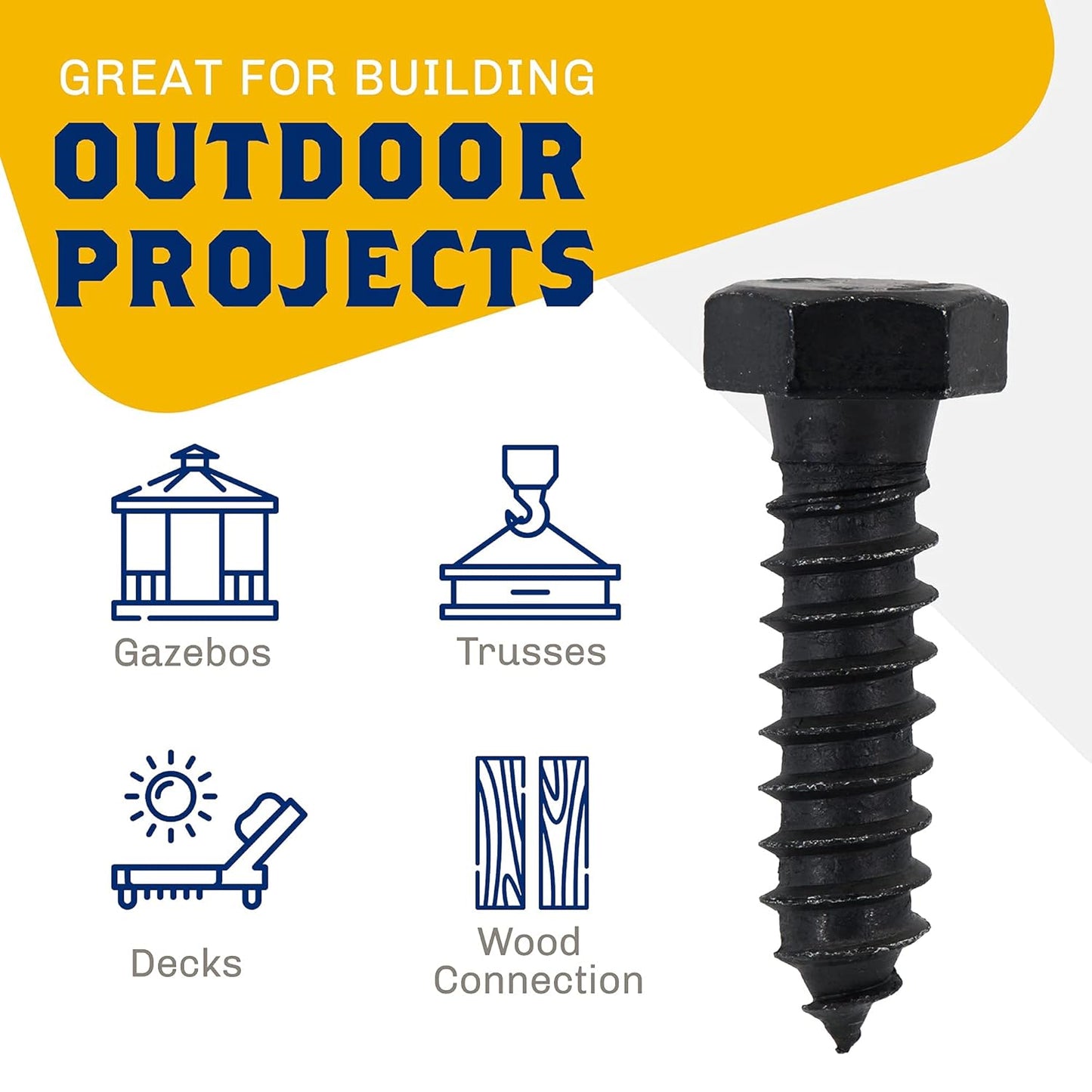 1/2" x 2", 25-Piece Black Lag Bolts, Rustproof 4-Layer Ceramic BLAKOTE, 2X Protection of Galvanized Lag V1258-DP02-F-80