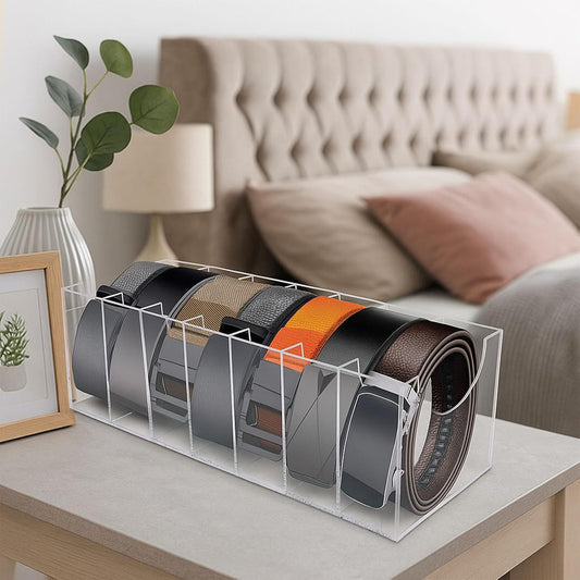 Belt Organizer, Acrylic Belt Storage Holder for The Closet 7 Compartments Display Case for Tie and Bow Tie V1258-DP02-F-873