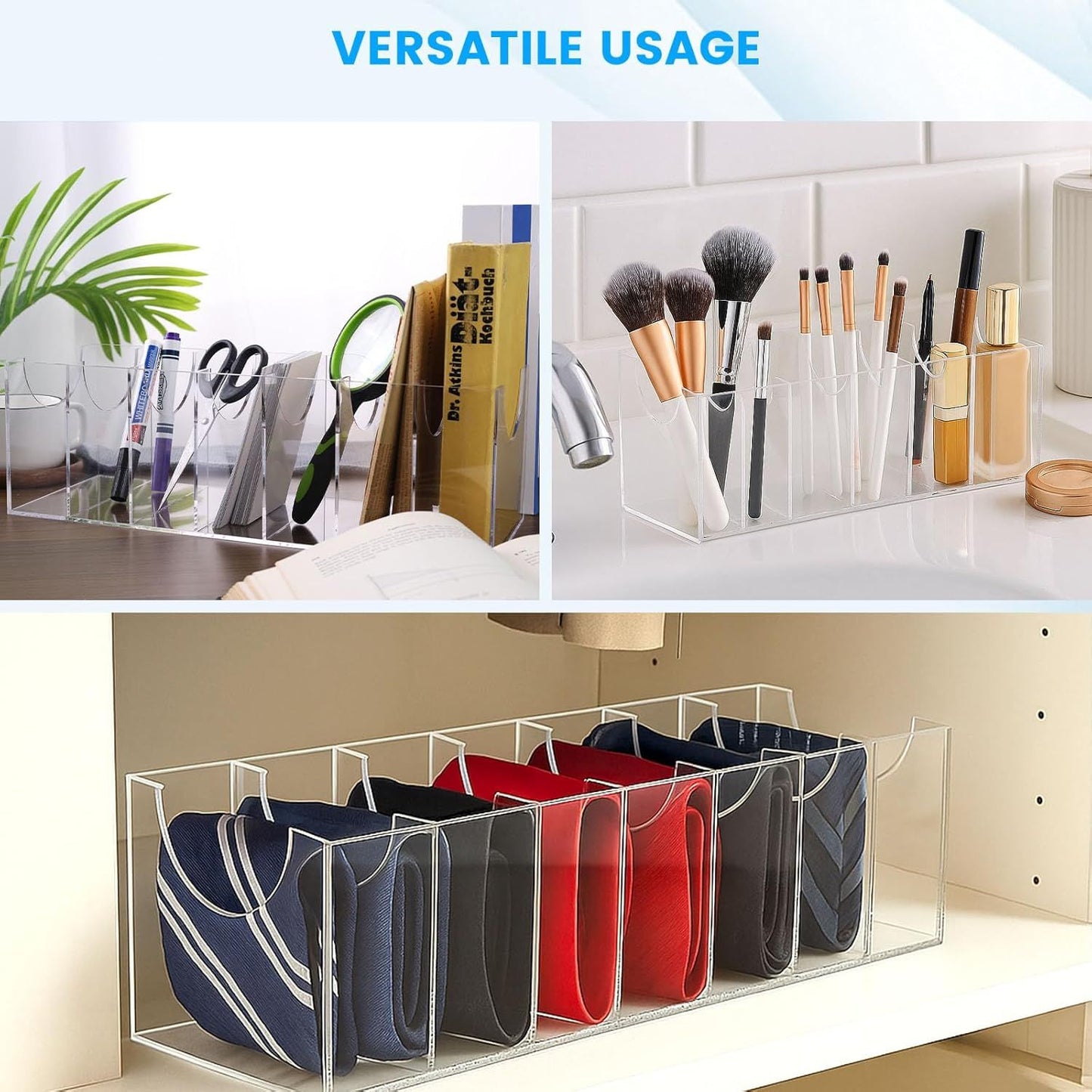 Belt Organizer, Acrylic Belt Storage Holder for The Closet 7 Compartments Display Case for Tie and Bow Tie V1258-DP02-F-873