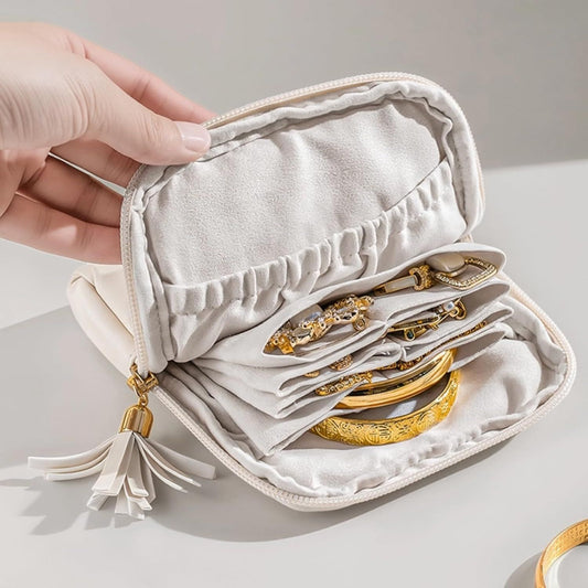 Leather Jewelry Organizer Pouch with Compartments, Travel Jewelry Case Portable Small Box for Necklace V1258-DP02-F-884