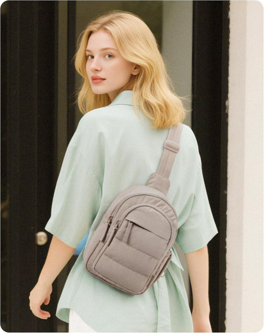 Small Sling Bag for Women, Puffer Crossbody Bag Purses Hobo Handbag Fanny Packs for Travel Hiking V1258-DP02-F-9