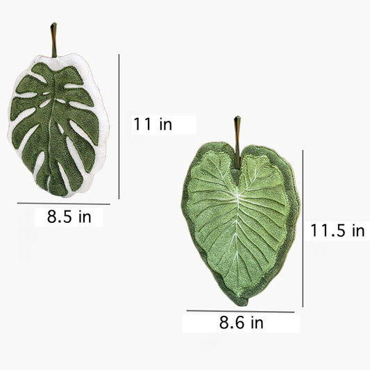 2 Pcs Set Leaf Design Coral Fleece Hand Towel Soft Absorbent Towel for Kitchen, Bathroom, and Countertop Decor V1258-DP02-F-903