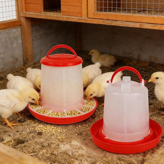 Chick Feeder and Waterer Set - 1 LB + 1 L Hanging Plastic Containers for Outdoor Baby Chicks Small Poultry V1258-DP02-F-920