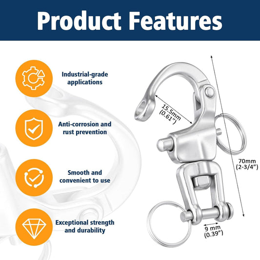 316 Stainless Steel Swivel Snap Shackle Clevis Quick Heavy Duty Release Spring Hook Marine Grade Sailing V1258-DP02-F-925