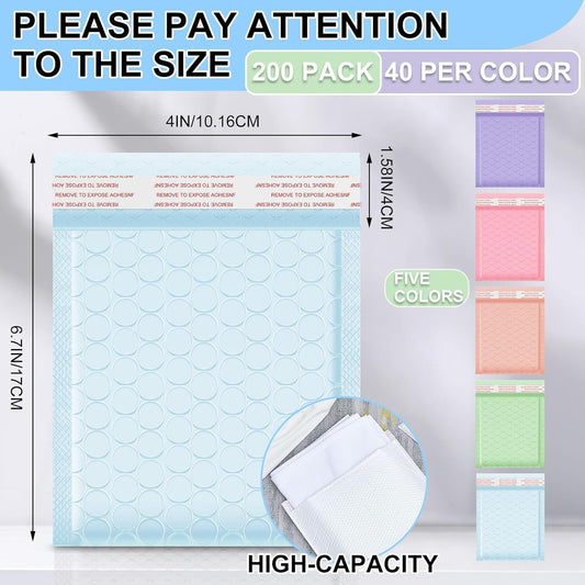 200 Pcs Bubble Mailer 4 x 6 Inch Small Shipping Bags Waterproof Padded Envelopes Self Adhesive Poly Bubble V1258-DP02-F-927