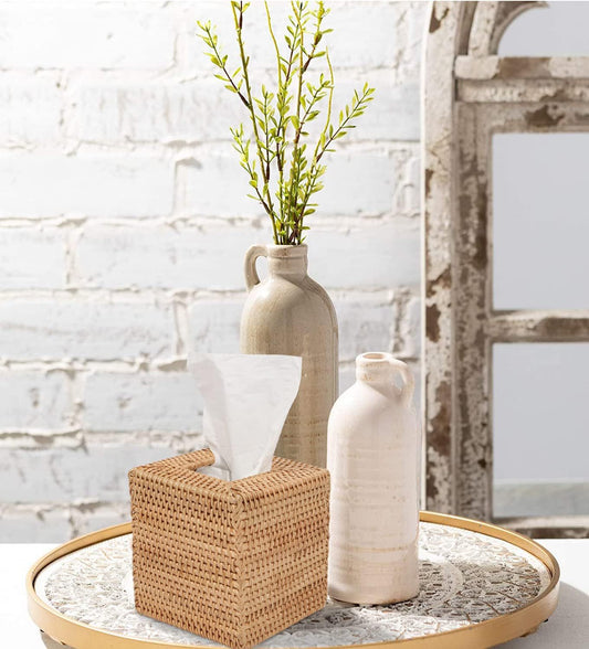 Rattan Tissue Box Cover, Square Hand Woven Natural Wicker Tissue Box Holder, Decorative Facial Napkin Holder V1258-DP02-F-933