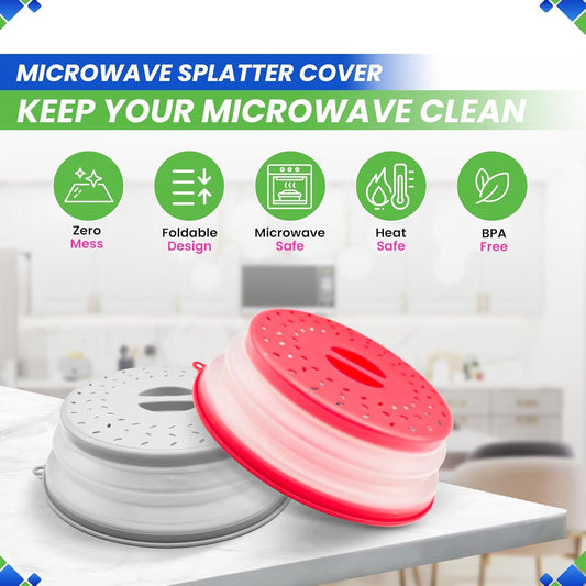 Microwave Splatter Cover 10.5" - Foldable Silicone Microwave Cover for Food Splatter Covers the Dish and V1258-DP02-F-952