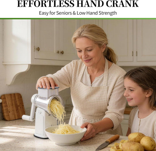 Rotary Cheese Grater Hand Crank - Cheese Shredder with 5 Blades & Storage Room, Easy to Clean, Stable V1258-DP02-I-0005
