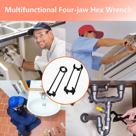2 Pcs Four-jaw Hex Wrench, Basin Wrench Set,Tight Spaces Maintenance Installation Removal Faucet Tools, for V1258-DP02-WO-1020