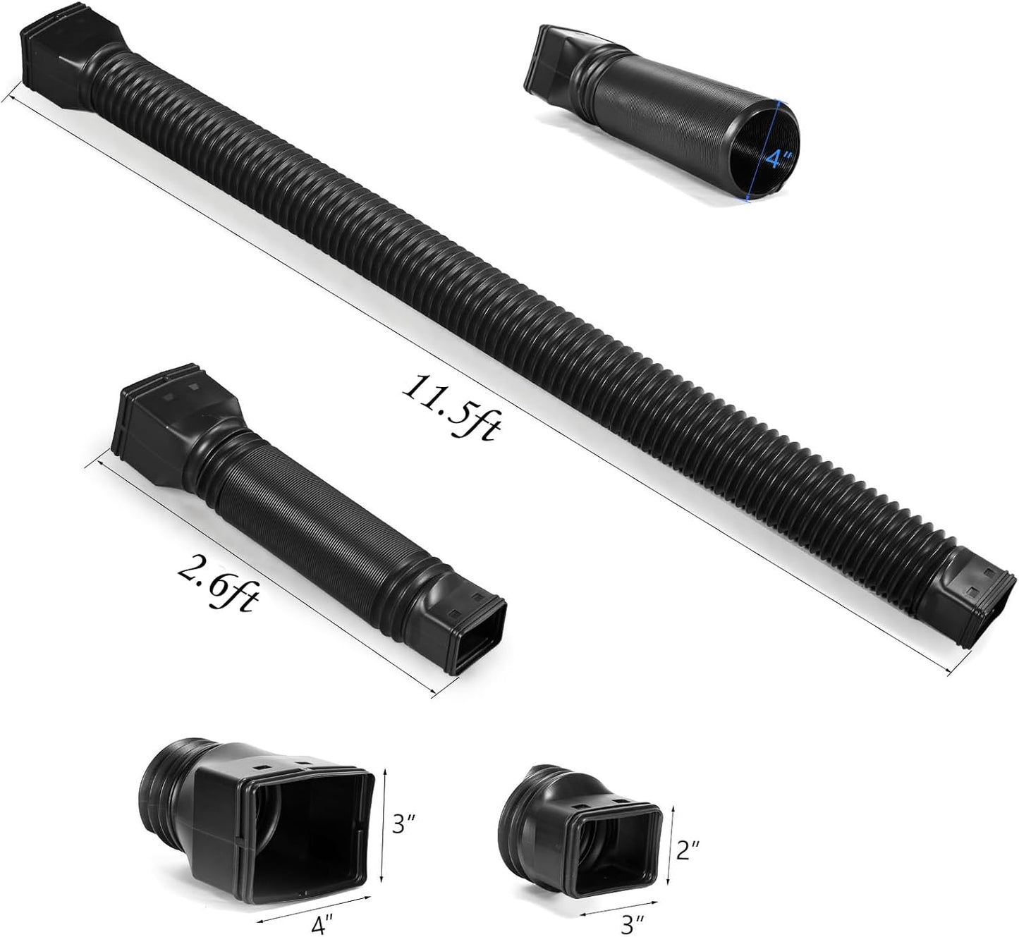 11.5ft Long Gutter Downspout Extensions Flexible, 4" Diameter Drain Downspout Extender, Down Spout Drain V1258-DP02-WO-1034