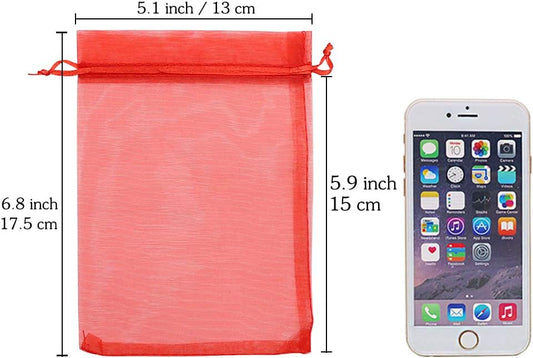 Organza Bags Red 100pcs, 5 x 7 inches Christmas Gift Drawstring Bags Mesh Jewelry Pouches for Wedding Party V1258-DP02-WO-1056