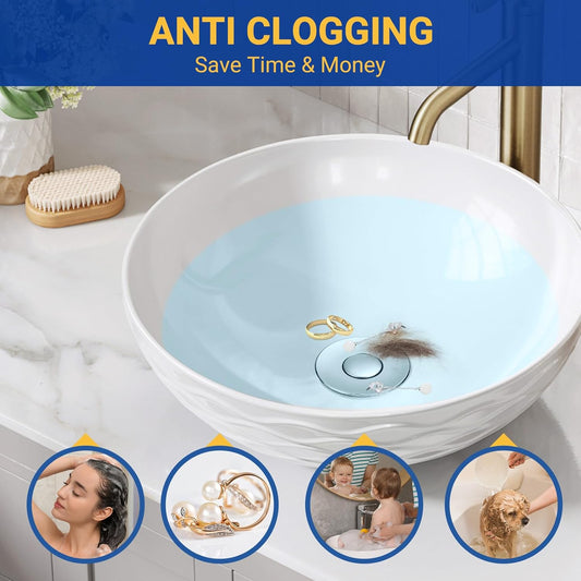 2PCS Bathroom Sink Stopper Strainer, Pop-Up Bathroom Sink Drain Strainer with Removable Stainless Steel Hair V1258-DP02-WO-1059