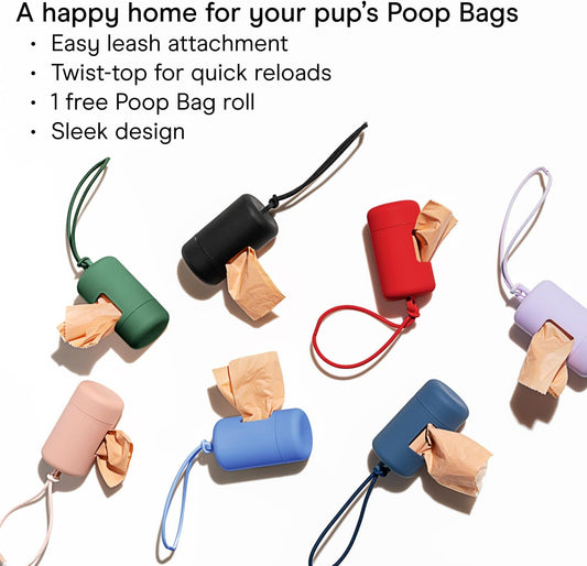 Dog Poop Bag Holder and Dispenser with Leash Attachment, Leak Proof, Easy Twist Top for Refills, Includes 1 V1258-DP02-WO-1077