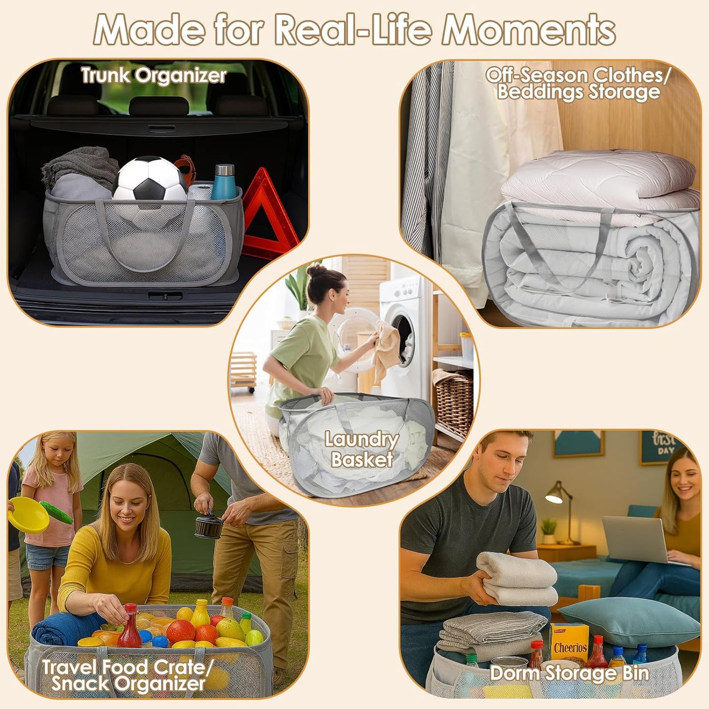 Upgraded Collapsible Laundry Baskets, Durable Pop Up Laundry Hamper, 4th Generation Mesh Laundry Bags with V1258-DP02-WO-1096
