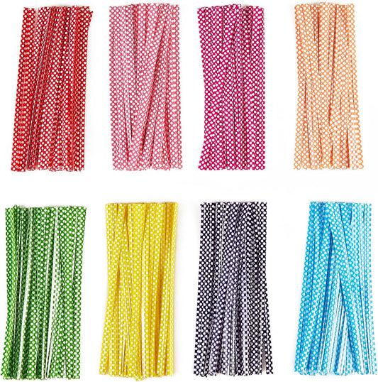 100 PCS 4" Polka-Dotted Bag Twist Ties,Mixed 8 Colors Plastic Twist Ties Bread Bags Ties for Candy Cookies V1258-DP02-WO-131