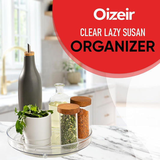 Clear Lazy Susan Organizer (Pack of 2) 9 Inch Turntable for Kitchen, Pantry, Fridge, Bathroom, and Vanity V1258-DP02-WO-146