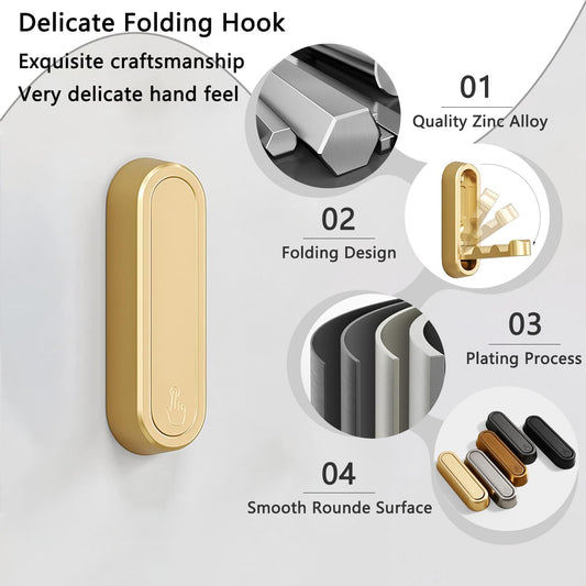 4PCS Folding Coat Hooks, Heavy Duty Wall Hooks Made of Zinc Alloy, Foldable Gold Wall Hooks for Hanging V1258-DP02-WO-187