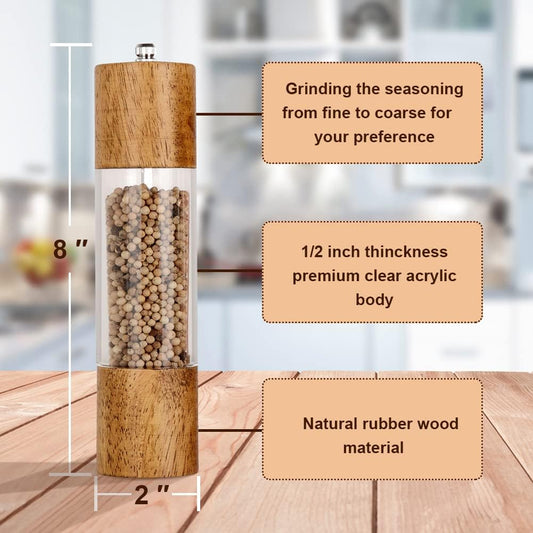 Premium Acrylic Salt and Pepper Grinder Set, Manual Salt and Pepper Mills- Wooden Shakers with Adjustable V1258-DP02-WO-198