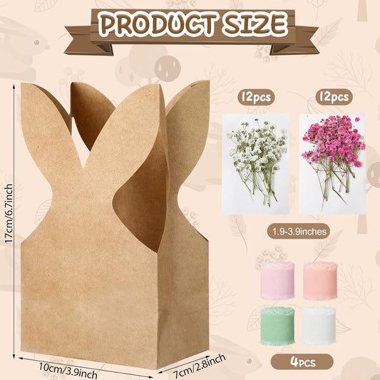 24 Set Boho Bow Easter Bunny Party Favor Bags DIY Bunny Gift Boxes with Neutral Bow Ribbon and Dried Flowers V1258-DP02-WO-213