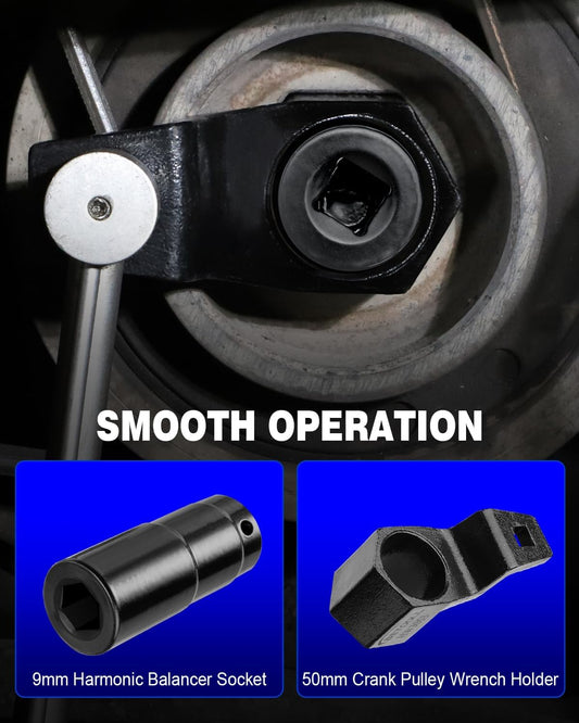 19 mm Harmonic Balancer Socket & 50mm Crankshaft Crank Pulley Wrench Holder Tool Removal Holding Spanner kit V1258-DP02-WO-217