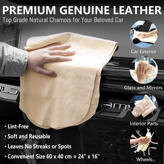 Chamois Cloth for Car 2 Pack Shammy Towel 24'' x 16'' (2.58 sq ft Each) Super Absorbent Car Drying Towel Real V1258-DP02-WO-258