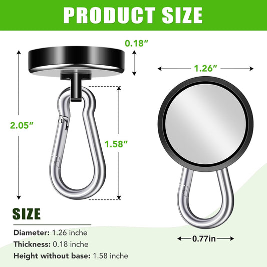 Carabiner Magnetic Hooks, 110LBS Strong Black Magnetic Hooks Heavy Duty with Swivel Carabiner Hook, Great for V1258-DP02-WO-321
