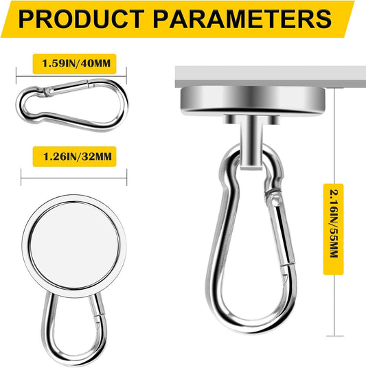 Magnetic Hooks, 110LBS Strong Heavy Duty Neodymium Magnet Hooks with Swivel Carabiner Hook,Great for Your V1258-DP02-WO-332