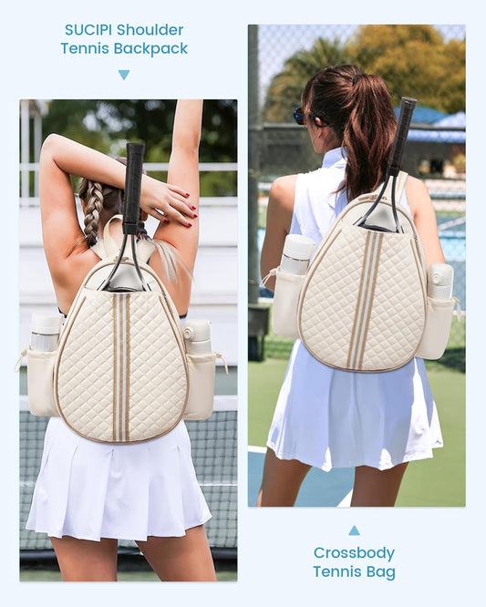 Tennis Bag, Quilted Tennis Sling Crossbody Backpack, Water Resistant Tennis Racket Bags for Women Men, V1258-DP02-WO-366