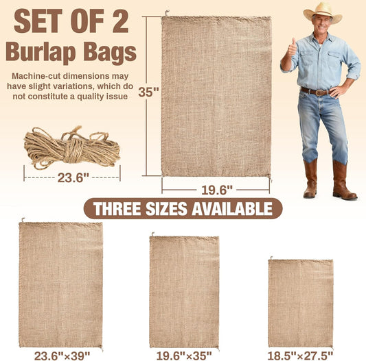 2 PCS Burlap Sack - 19.6" x 35" Burlap Bags for Plants High Density Natural Jute Bag of Potatoe Storage Plant V1258-DP02-WO-409