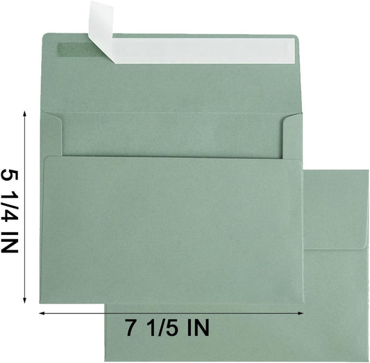 100 Pack Sage-Green A7 Envelopes Self-Adhesive 5x7 Envelopes for Invitations, 5x7 Greeting Cards V1258-DP02-WO-419