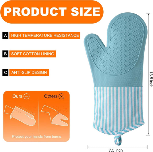 Silicone Oven Mitts, Heat Resistant Oven Gloves with Quilted Liner, Waterproof & Non-Slip Kitchen Mittens for V1258-DP02-WO-447